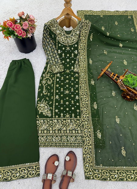 Nsr 879 Heavy Faux Georgette Top With Pant Dupatta Wholesale Market In Surat